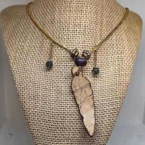 Boho Chic Necklace Wood Leaf Pendant Beaded Dangle Statement Jewelry